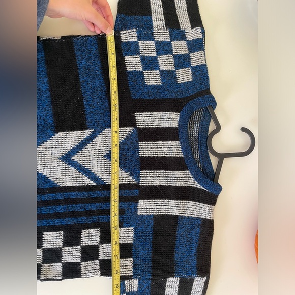 Funky retro vintage hand knit 80s sweater with checkerboard, stripes, and more! - Picture 6 of 7